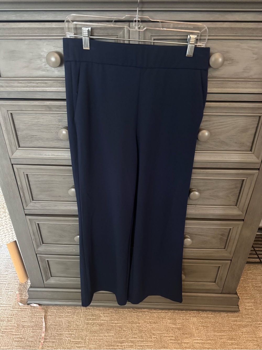 WHBM Navy Flat Front Wide-Leg Pull ON Trouser Size 6 Short
